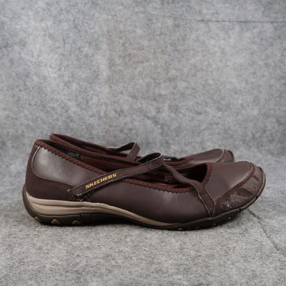 Skechers Shoes Womens 10 Biker Flats Mary Jane Casual Comfort Walking Brown - Picture 1 of 12